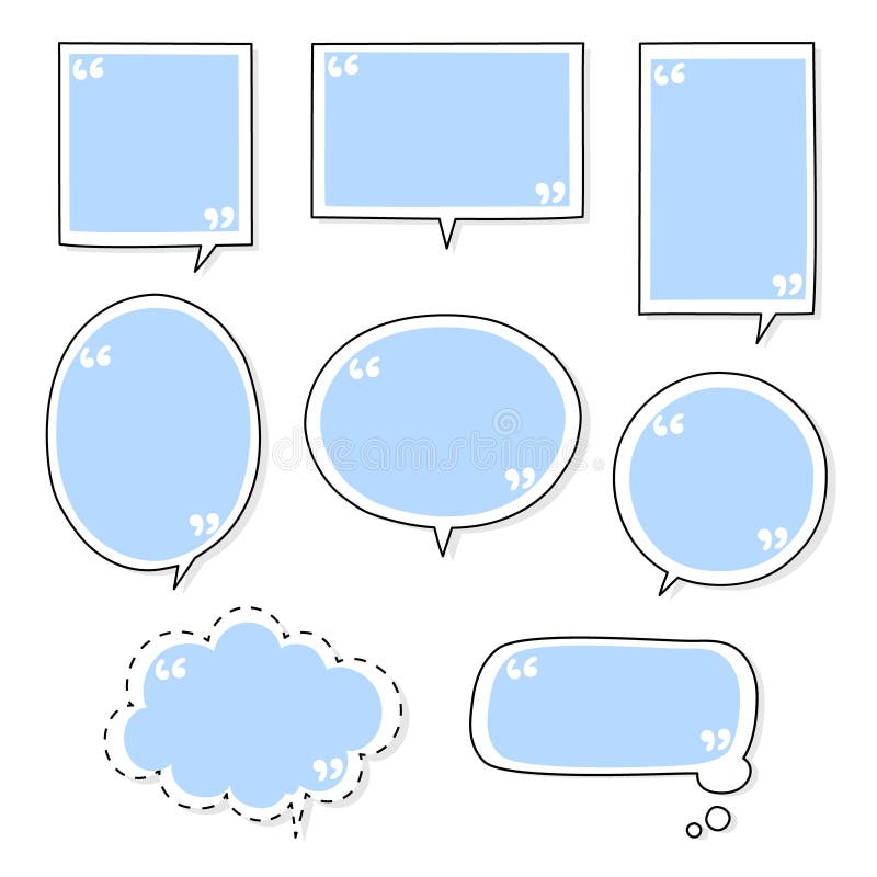 Collection set of hand drawing line frame border, speech bubble balloon with quotation marks, think, whisper, speak, talk