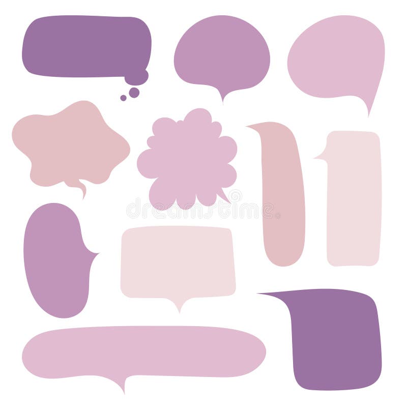 Collection set of hand drawn line frame border,blank speech bubble balloon purple color, think, speak, talk, text box, banner