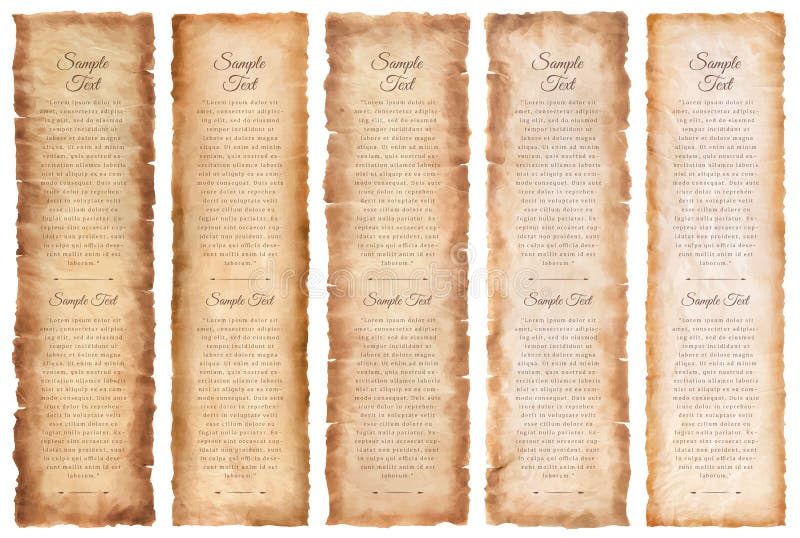 Collection set old parchment paper sheet vintage aged or texture isolated on white background