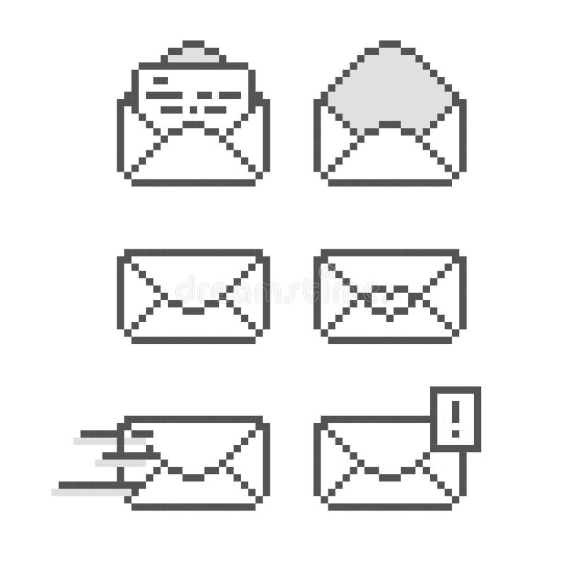 Collection set of retro game 8bit pixel art envelope email letter document royalty free illustration