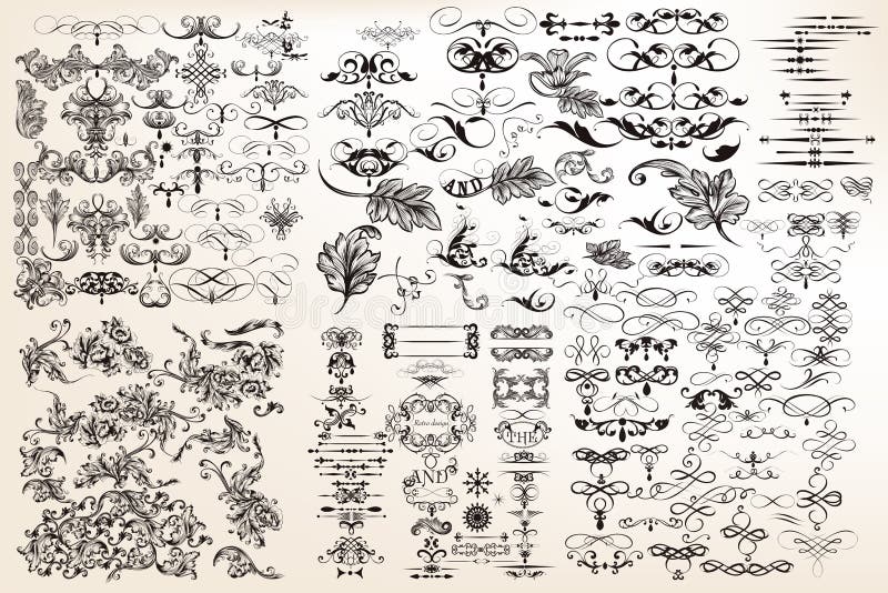 Collection or set of vector vintage flourishes for design in ant royalty free illustration Collection or set of vector vintage flourishes for design in ant royalty free illustration