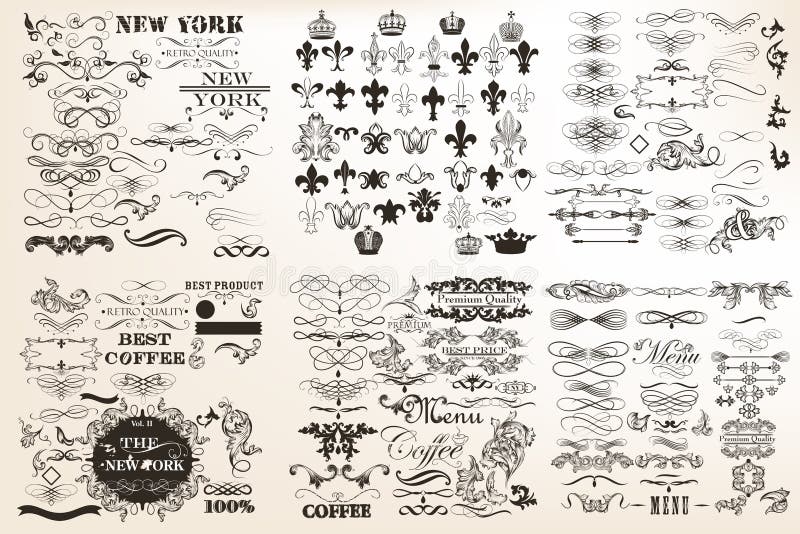 Collection or set of vector vintage flourishes for design