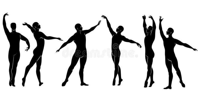 Collection. Silhouette of a slim guy, male ballet dancer. The artist has a beautiful slim figure, strong body. The man