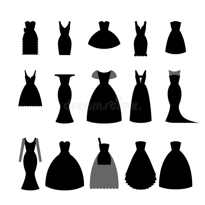 Collection Silhouettes of Black Dresses on White Background- Stock ...