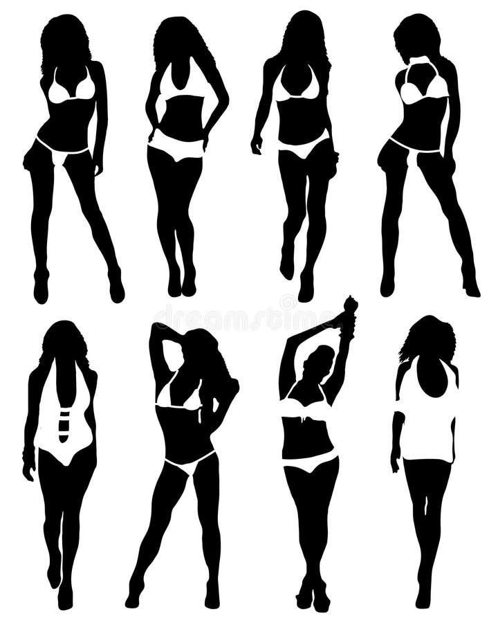 Collection of Silhouettes of Girls in Bathing Suits Stock Illustration ...