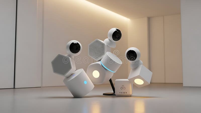 Futuristic Smart Home Security Cameras Devices, AI Surveillance Technology royalty free illustration