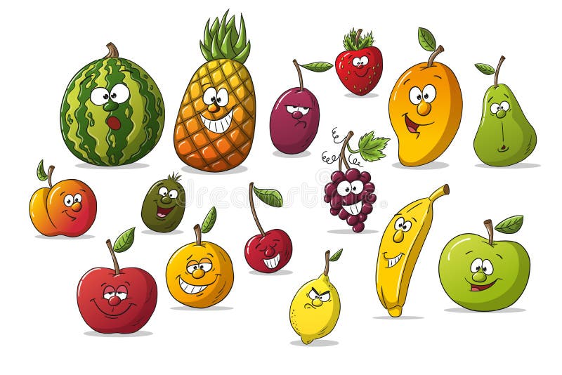 Collection Of Some Different Cartoon Fruits stock illustration