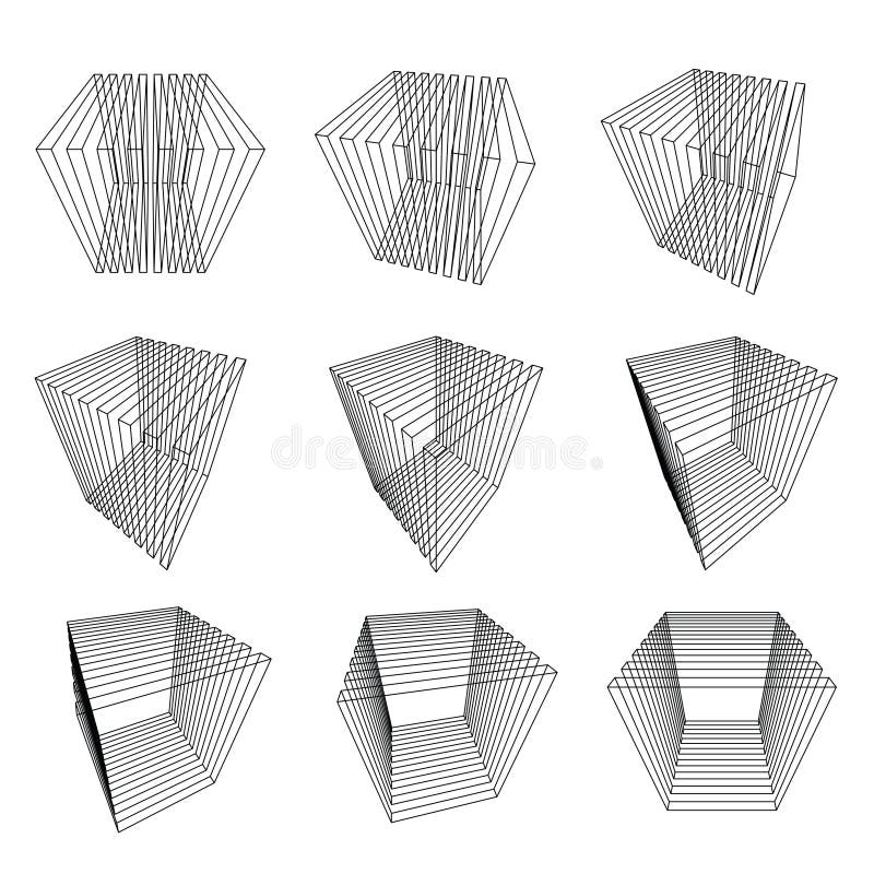 Collection of abstract split cubes. Geometric plane icon vectors