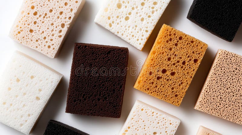 A collection of sponge-like objects in various colors and textures. royalty free stock image