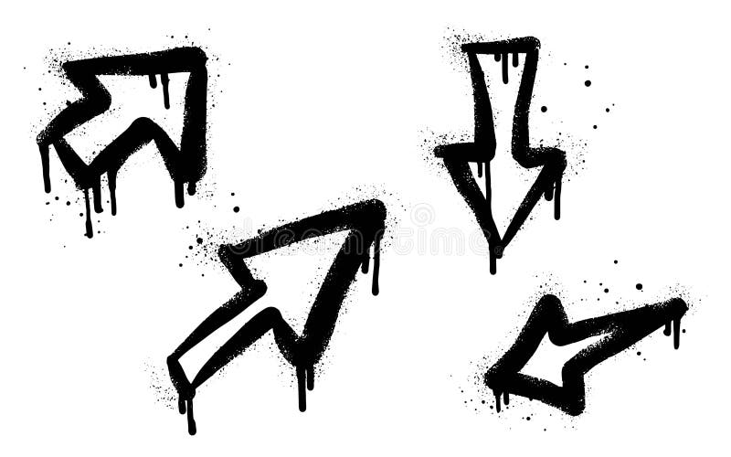 Collection of Spray Painted Graffiti Arrow in Black Over White Stock