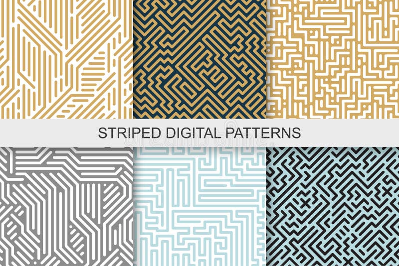 Collection of striped seamless geometric patterns. Colorful texture. Digital background vector illustration