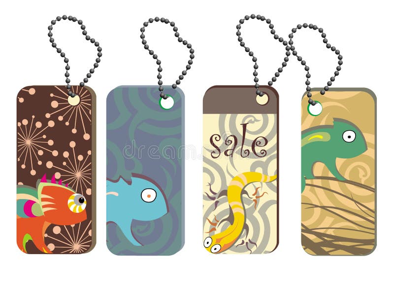 Collection tags with cute reptiles