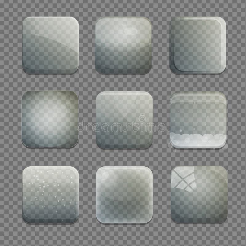 Collection of transparent glass square app buttons stock illustration Collection of transparent glass square app buttons stock illustration