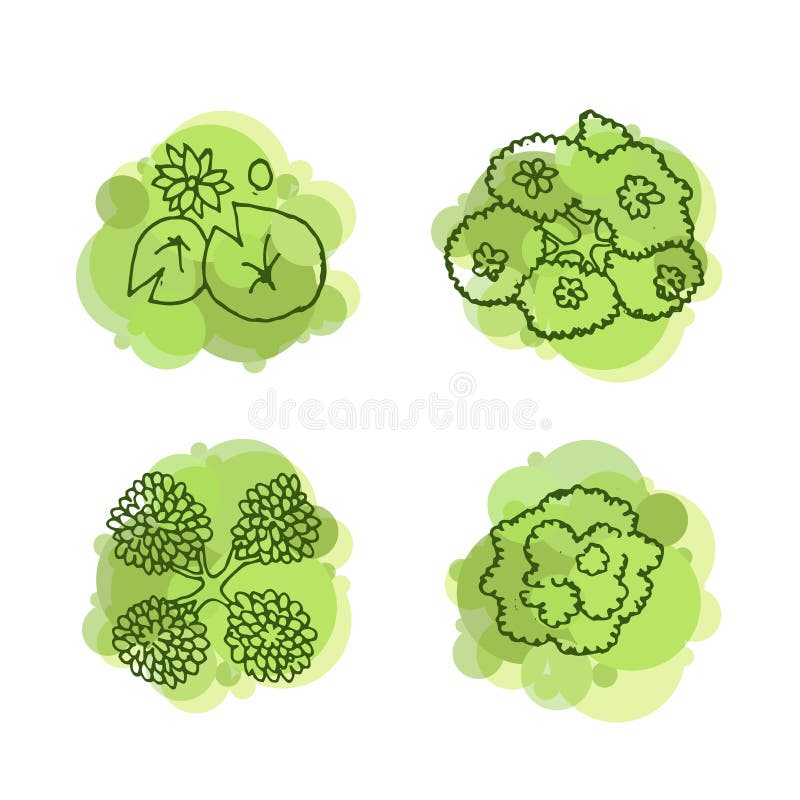Trees Top View for Landscape Vector Illustration. Stock Vector