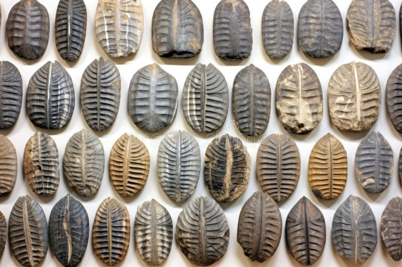 Collection of trilobite fossils in a row, created with generative ai AI generated