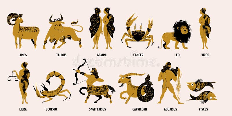 Collection of Twelve Zodiac Signs. Zodiac Signs Aries, Taurus, Gemini,  Cancer, Leo, Virgo, Libra, Scorpio, Sagittarius, Capricorn Stock Vector -  Illustration of astronomy, illustrations: 203437687