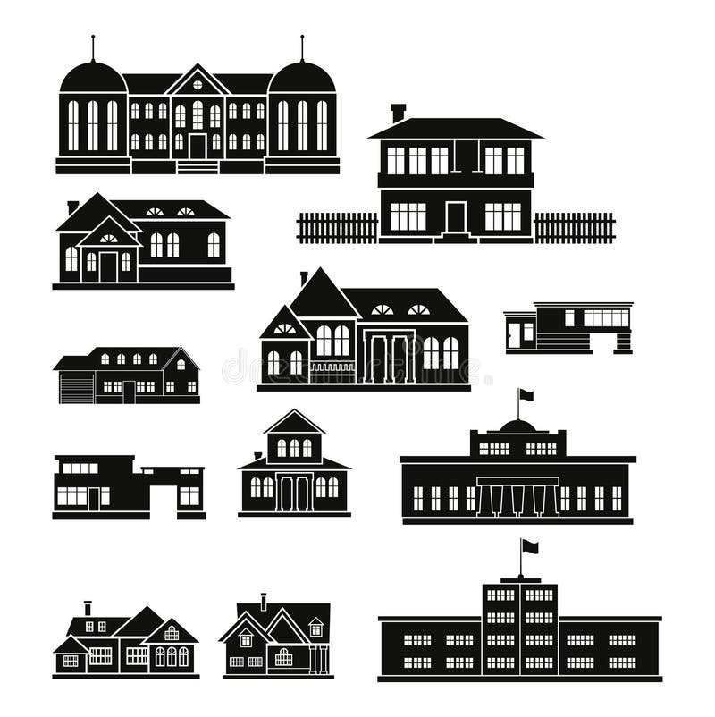 Collection of Universal Building Silhouette Set Stock Vector ...