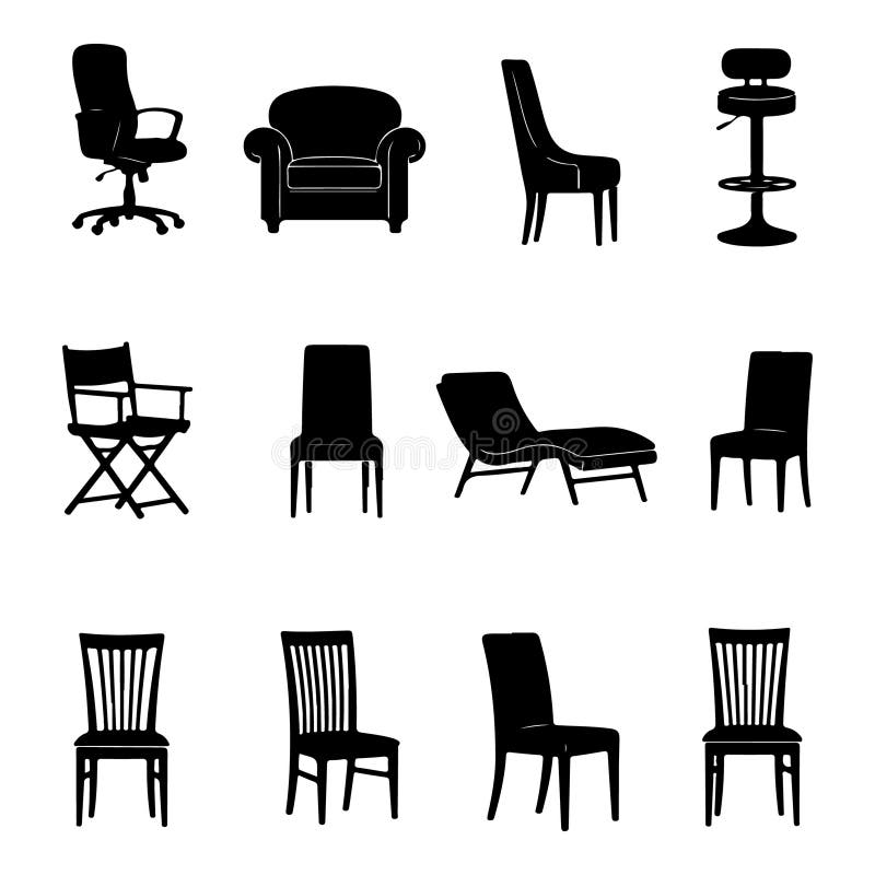 A collection of various chair designs for different purposes royalty free illustration