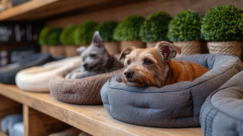 Cozy assortment of decorative pillows arranged neatly on a wooden shelf in a home decor setting stock photo