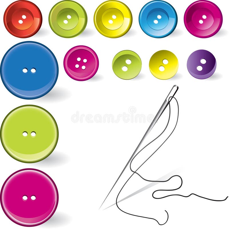 Collection of Various Sewing Button and Needle Stock Vector