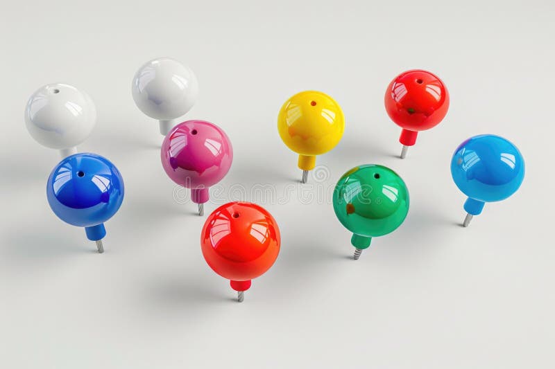 A collection of variously colored push pins arranged on a plain white surface vector illustration