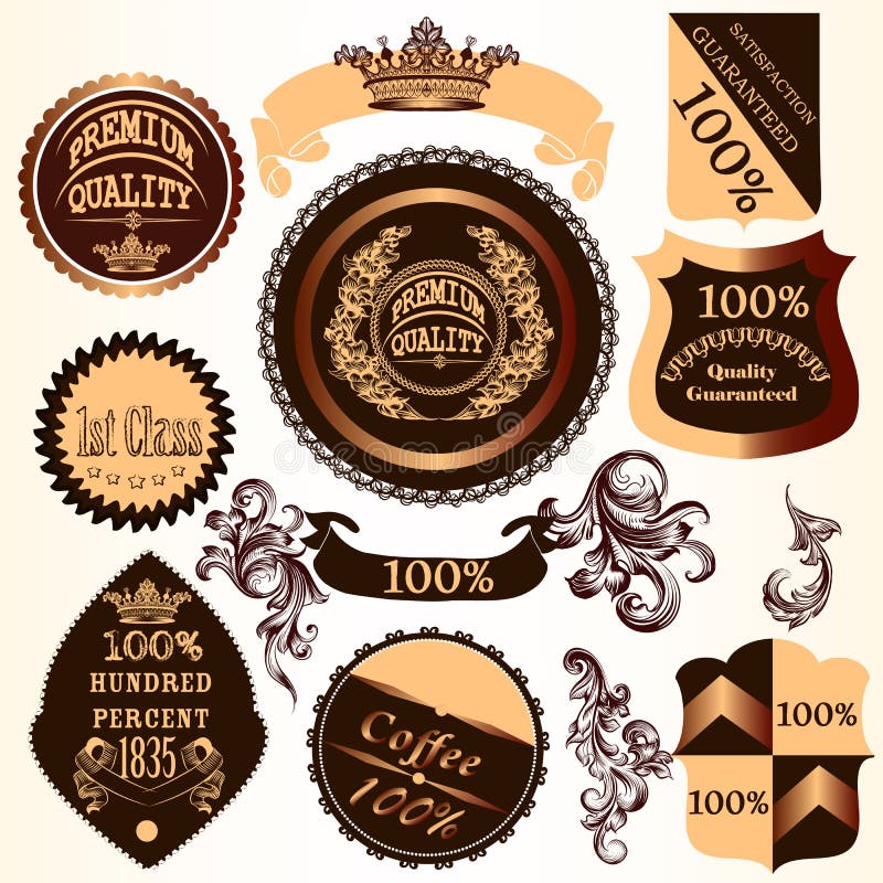 Collection of vector decorative badges and labels with swirls