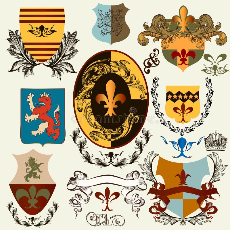 Set of Heraldic Silhouettes No5 Stock Vector - Illustration of corona ...