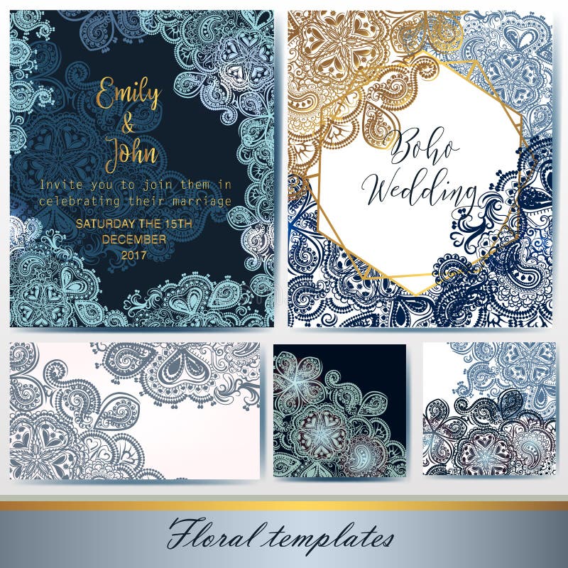 Collection or Set of Templates or Cards Invitations Menu Designs 