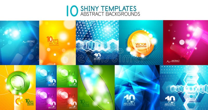 Collection of vector shiny light templates, glowing colors abstract backgrounds designs