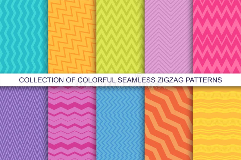 Collection of vector striped seamless patterns. Textile zigzag texture. Bright colorful backgrounds