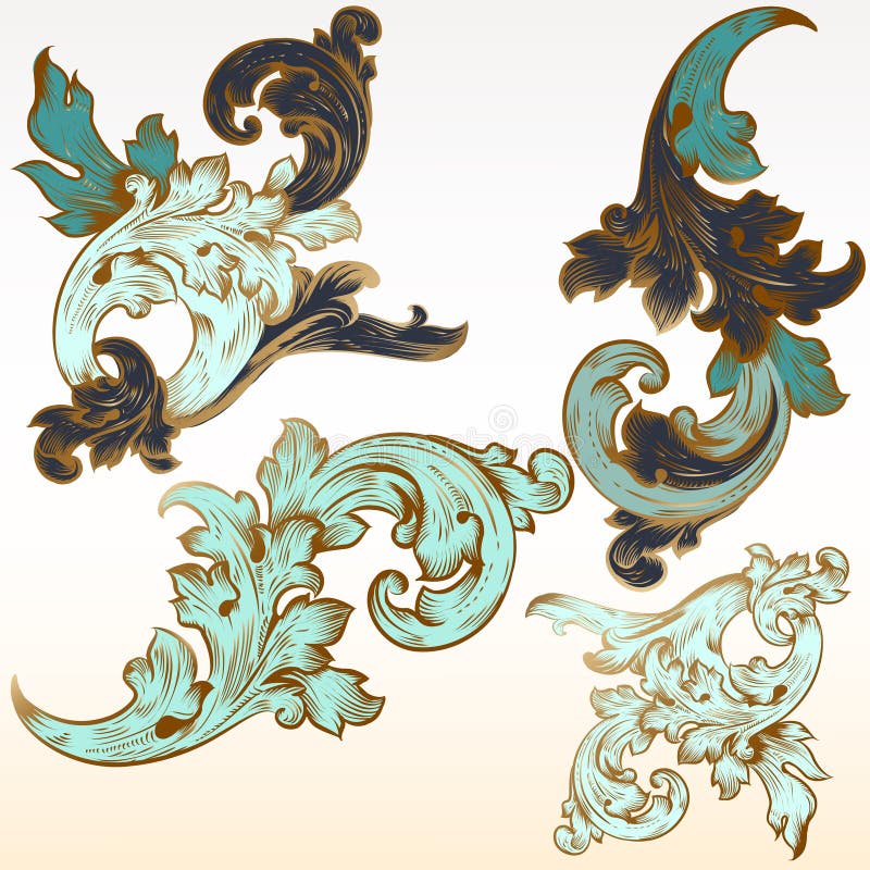 Vector Set of Vintage Elements on Marine Theme with Ship and Swirls ...