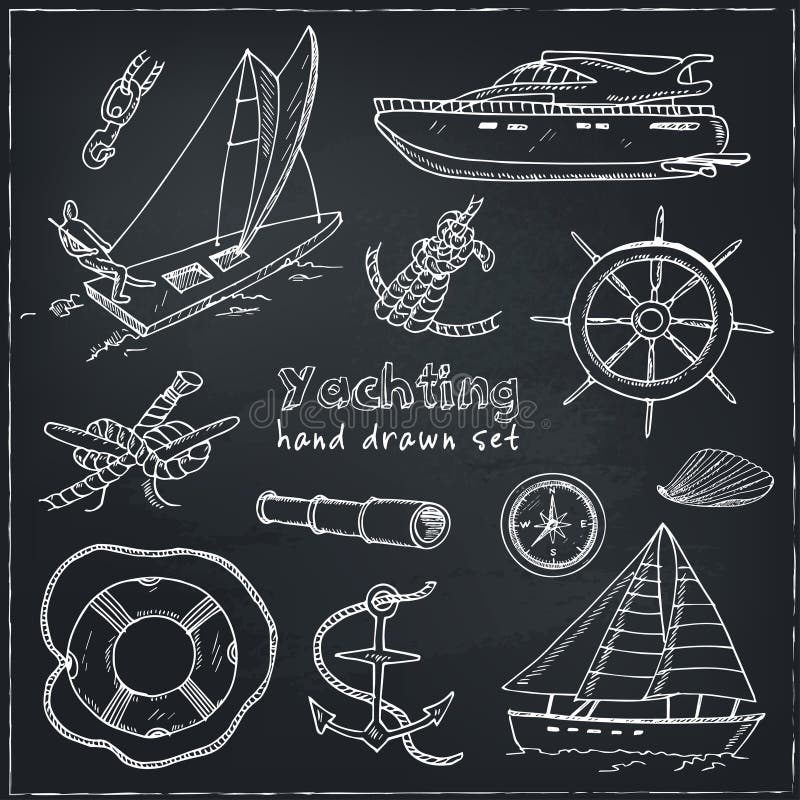 Sailing Ship Hand Drawn Doodle Set. Sketches. Vector Illustration for