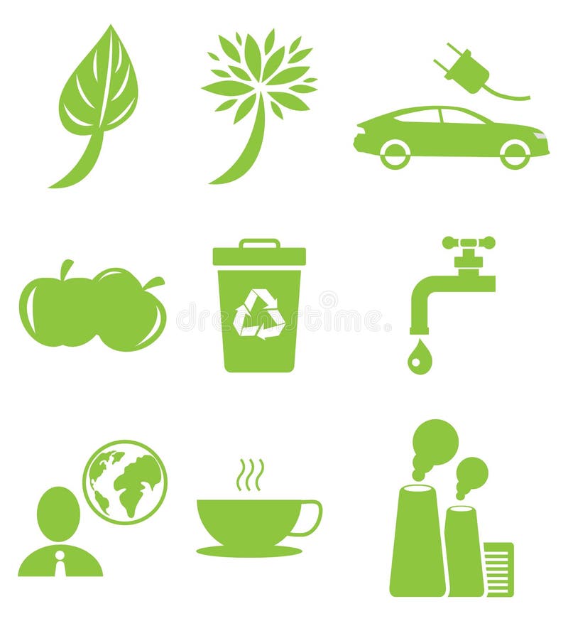 Collection verte d'icônes d'écologie d'isolement sur le blanc illustration stock Collection verte d'icônes d'écologie d'isolement sur le blanc illustration stock