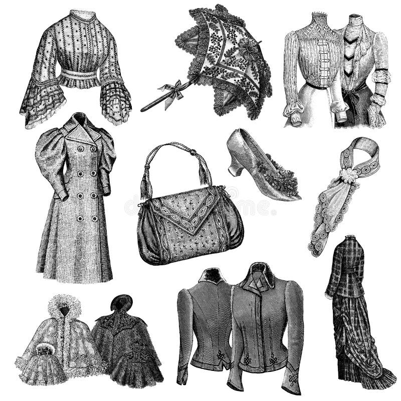 Collection Of Victorian Clothes And Accessories Illustrations Stock Illustration Illustration Of Close Culture