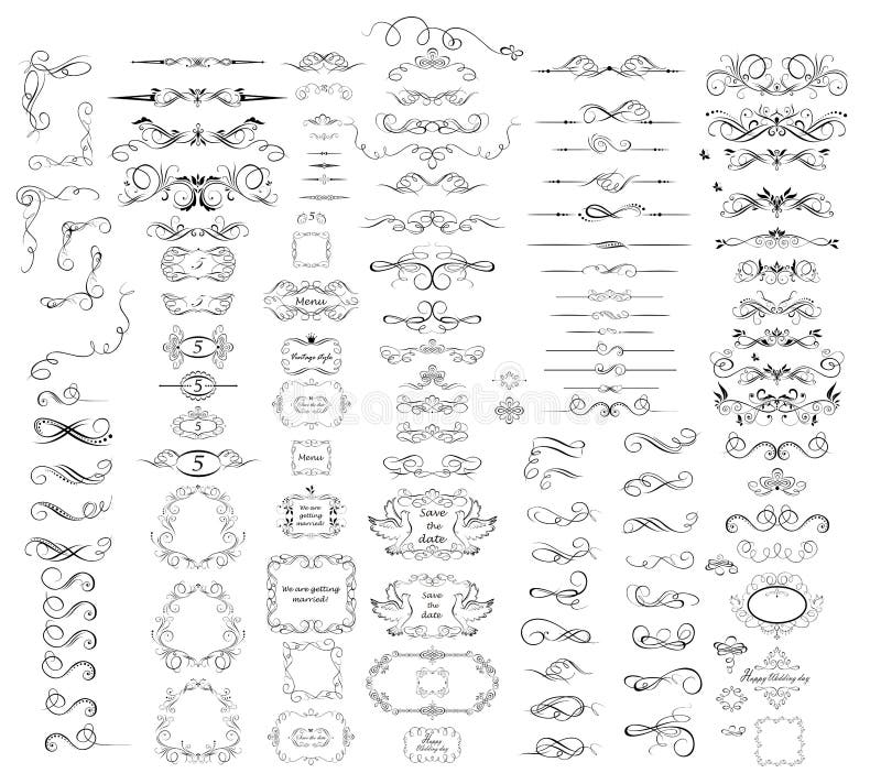 Collection of vintage dividers, frames, swashes and flourishes vector illustration Collection of vintage dividers, frames, swashes and flourishes vector illustration