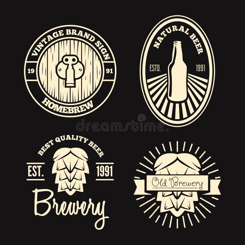 Set of vintage logo, badge, emblem or logotype elements for beer, shop, home brew, tavern, bar, cafe and restaurant royalty free illustration