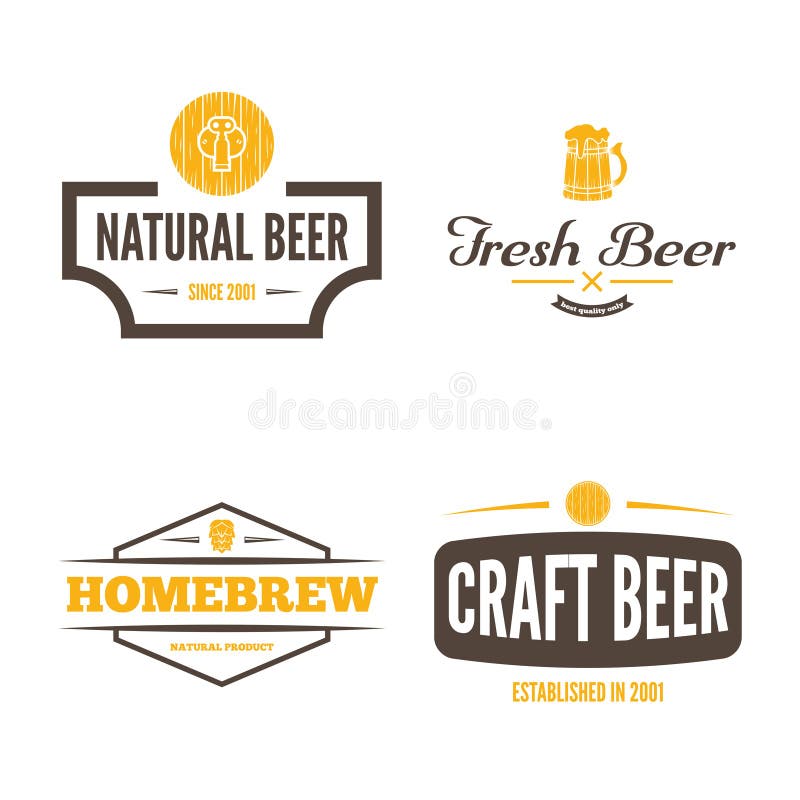 Set of vintage logo, badge, emblem or logotype elements for beer, shop, home brew, tavern, bar, cafe and restaurant stock illustration