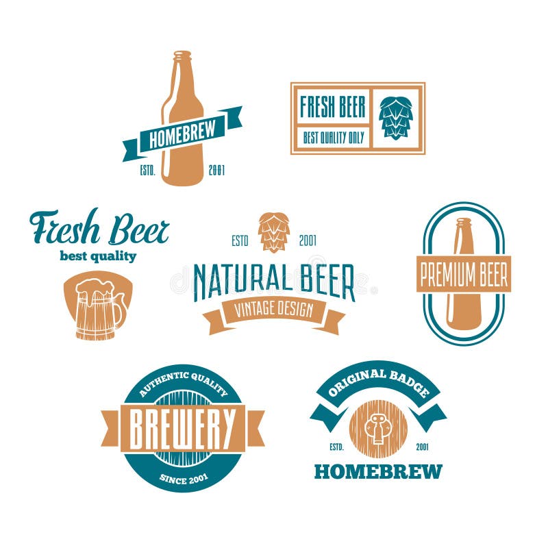 Set of vintage logo, badge, emblem or logotype elements for beer, shop, home brew, tavern, bar, cafe and restaurant royalty free illustration