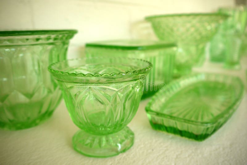 Collection: vintage 1930s green glass bowls royalty free stock photography