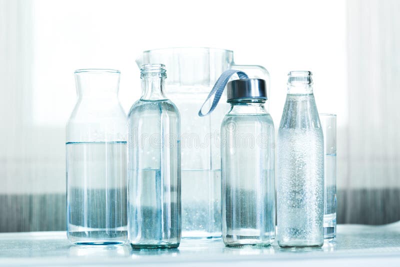 Collection of water bottles stock photography