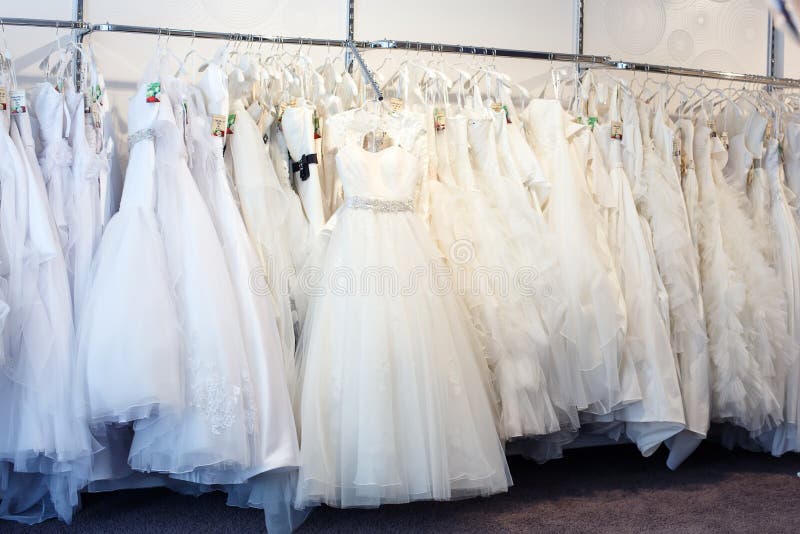 Collection Of Wedding Dresses In The Shop Stock Image Image of group