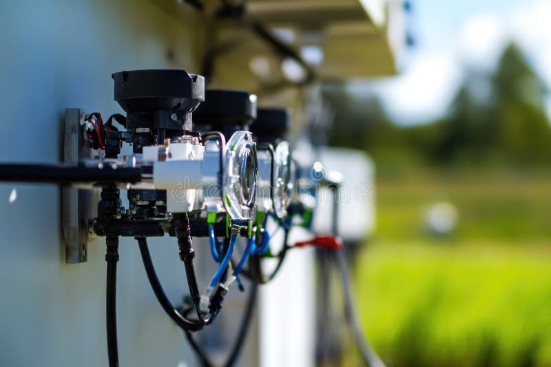 A collection of wires connected to a wall stock image