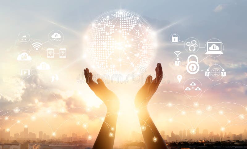 Collegamento di rete globale commovente del cerchio dell'uomo d'affari fotografia stock Collegamento di rete globale commovente del cerchio dell'uomo d'affari fotografia stock