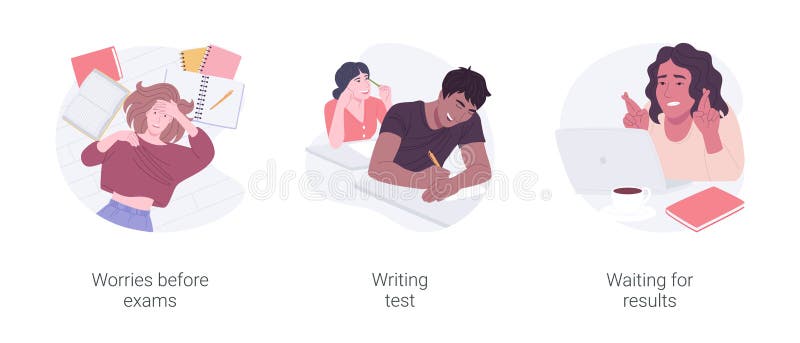 College exams isolated cartoon vector illustrations set. vector illustration