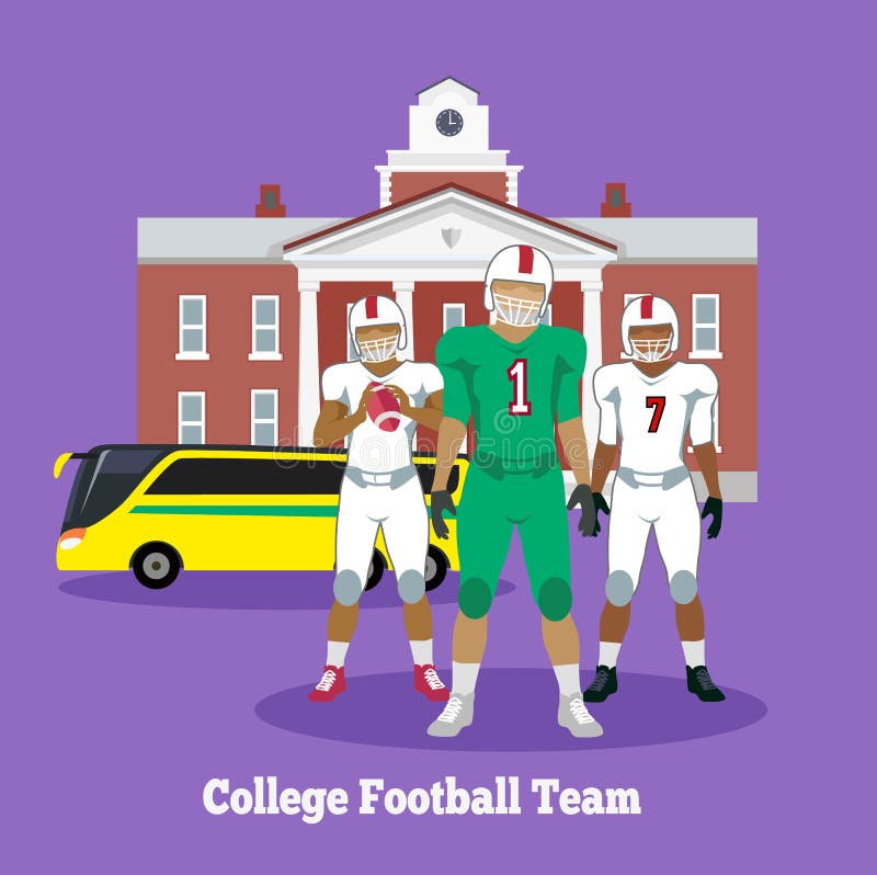 College football team concept flat design. Player american sport, uniform game, competition and athlete, victory and play, winner rugby, helmet and champion illustration