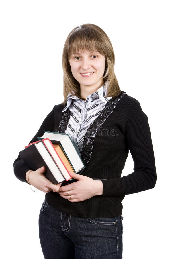 College Girl With Books Isolated On White Picture Image 8197675