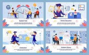 College Student Activities Flat Vector Banners Set Stock Vector College Student Activities Flat Vector Banners Set Stock Vector