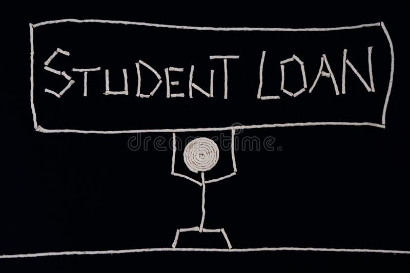 College student holding a sign - student loan, carrying the weight of a loan, unusual concept.