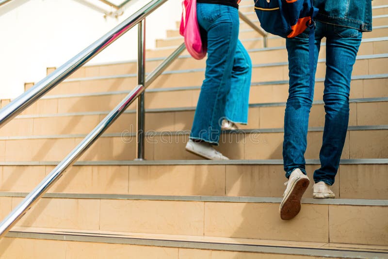 College Student Walking Up the Staircase Stock Photo - Image of school ...