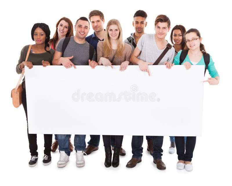 College students displaying blank billboard